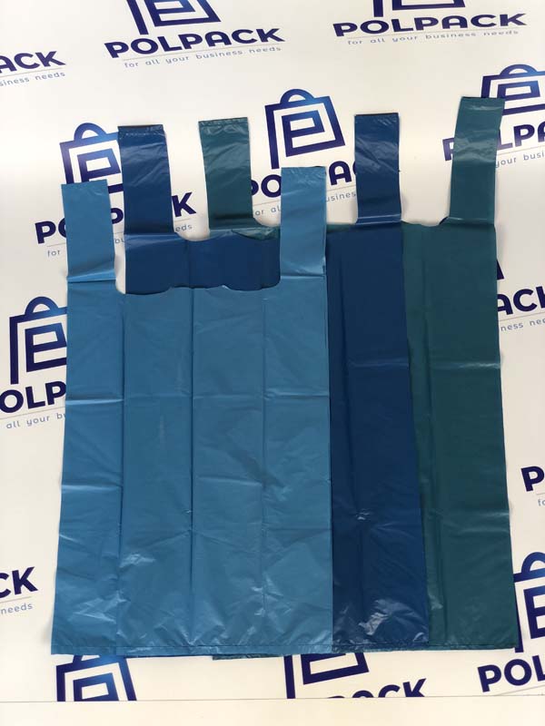 10000 x Strong BLUE recycled 11x17x21" vest carrier bags 24mu 